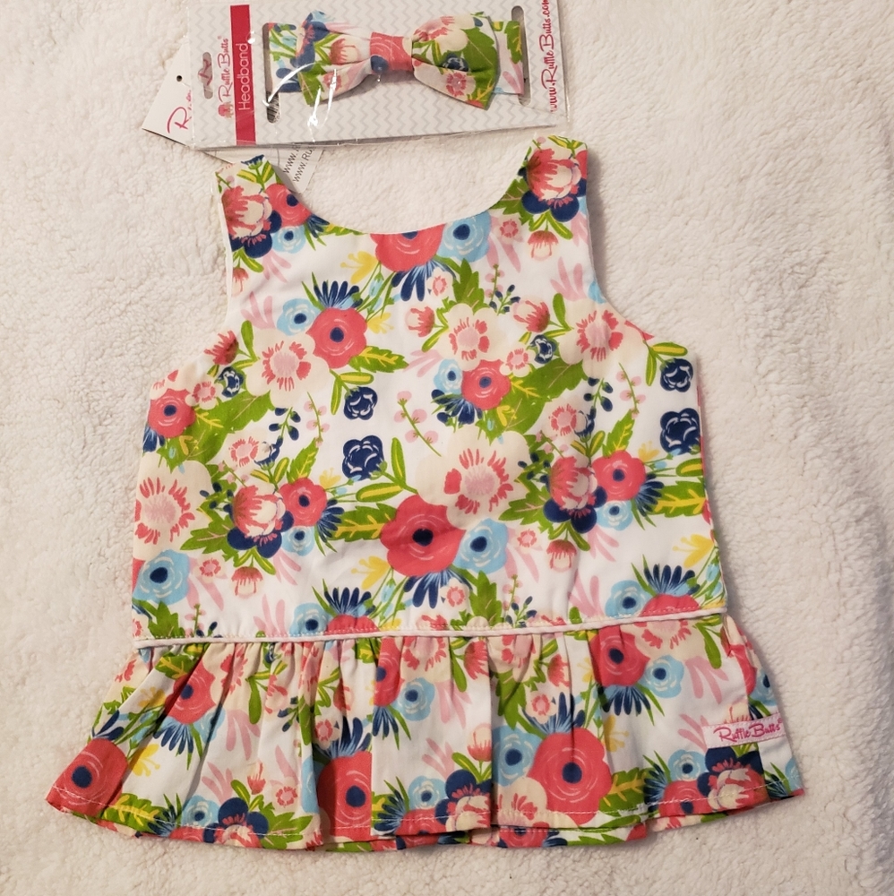 NWT Ruffle Butts Top w/headband 18-24m